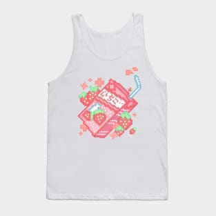 Pink Kawaii Pixel Art Strawberry Milk Design Tank Top